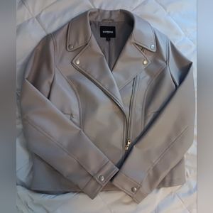 EXPRESS WOMENS FAUX LEATHER GREY JACKET L